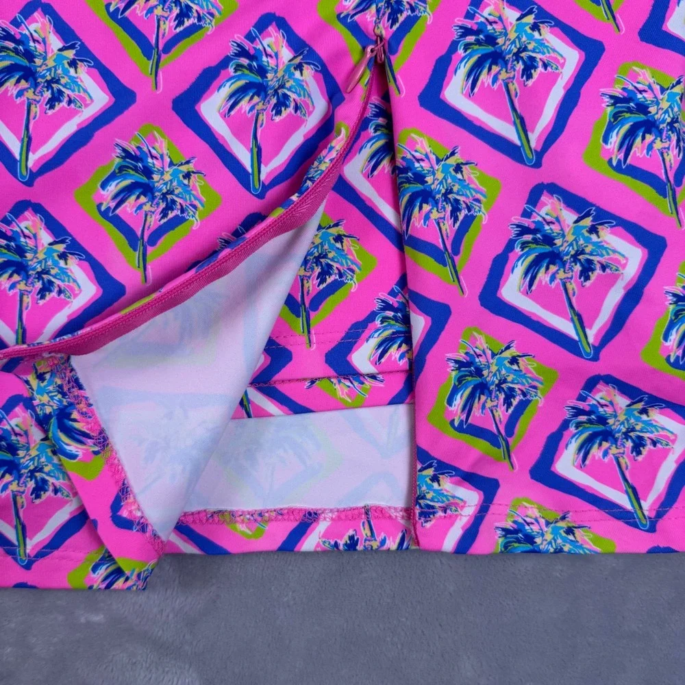Lulu-B Womens XL Pink Tropical Palm Tree Print Active Skort Side Zip Pocket